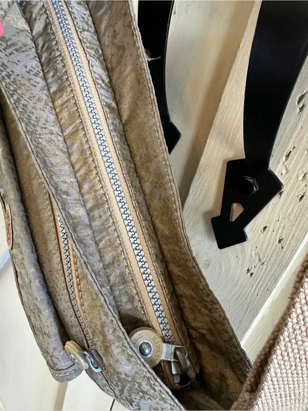 Kipling Syro Shoulder Crossbody Bag Taupe Metallic Gold